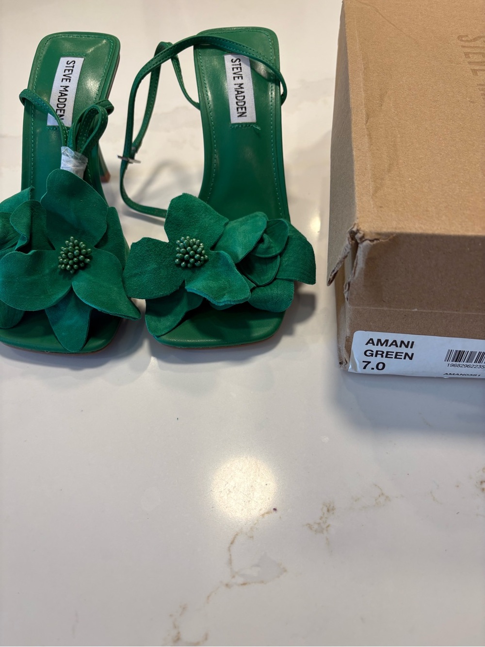 Steve Madden Green Floral Appliqué Strappy Heels - Picture 5 of 5